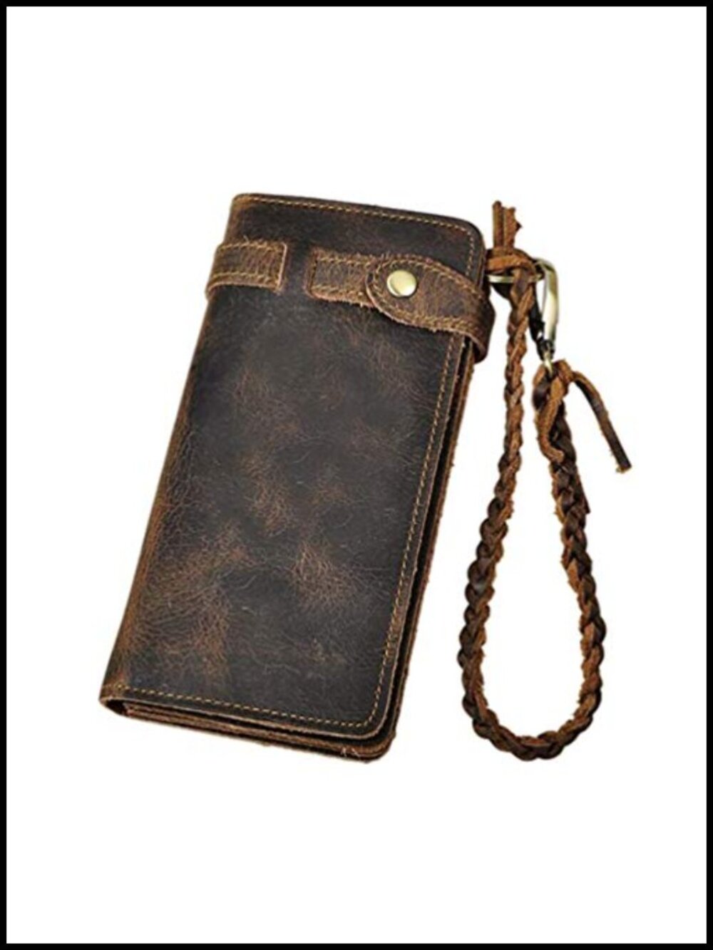 Mens Genuine Leather Bifold Wallet Organizer Checkbook Removable Chain Wallet